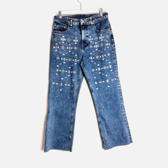 Lucky Brand Womens Embroidered Geometric Light Wash Denim Bootcut Jean Size 8 - Picture 1 of 6